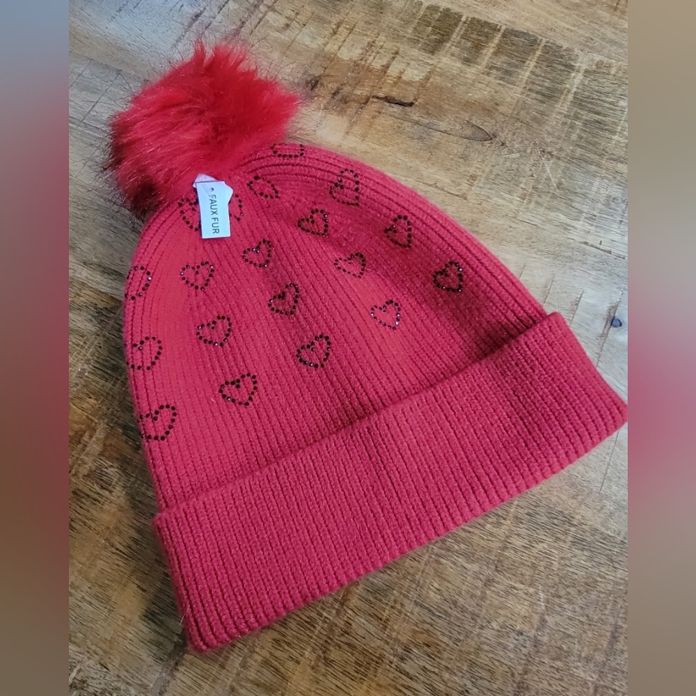 Red Kids Beanie with Heart Design